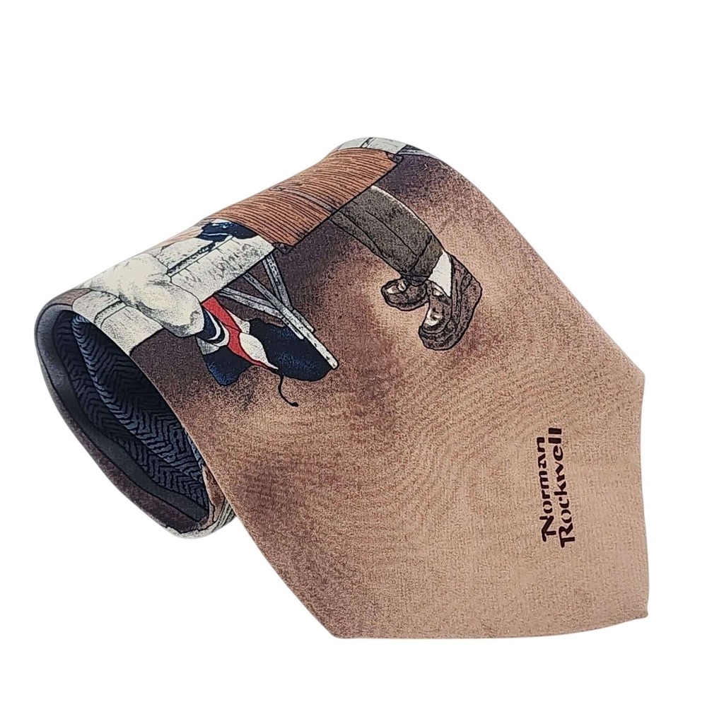 Norman Rockwell‎ Baseball Theme Silk Necktie Men's Accessory